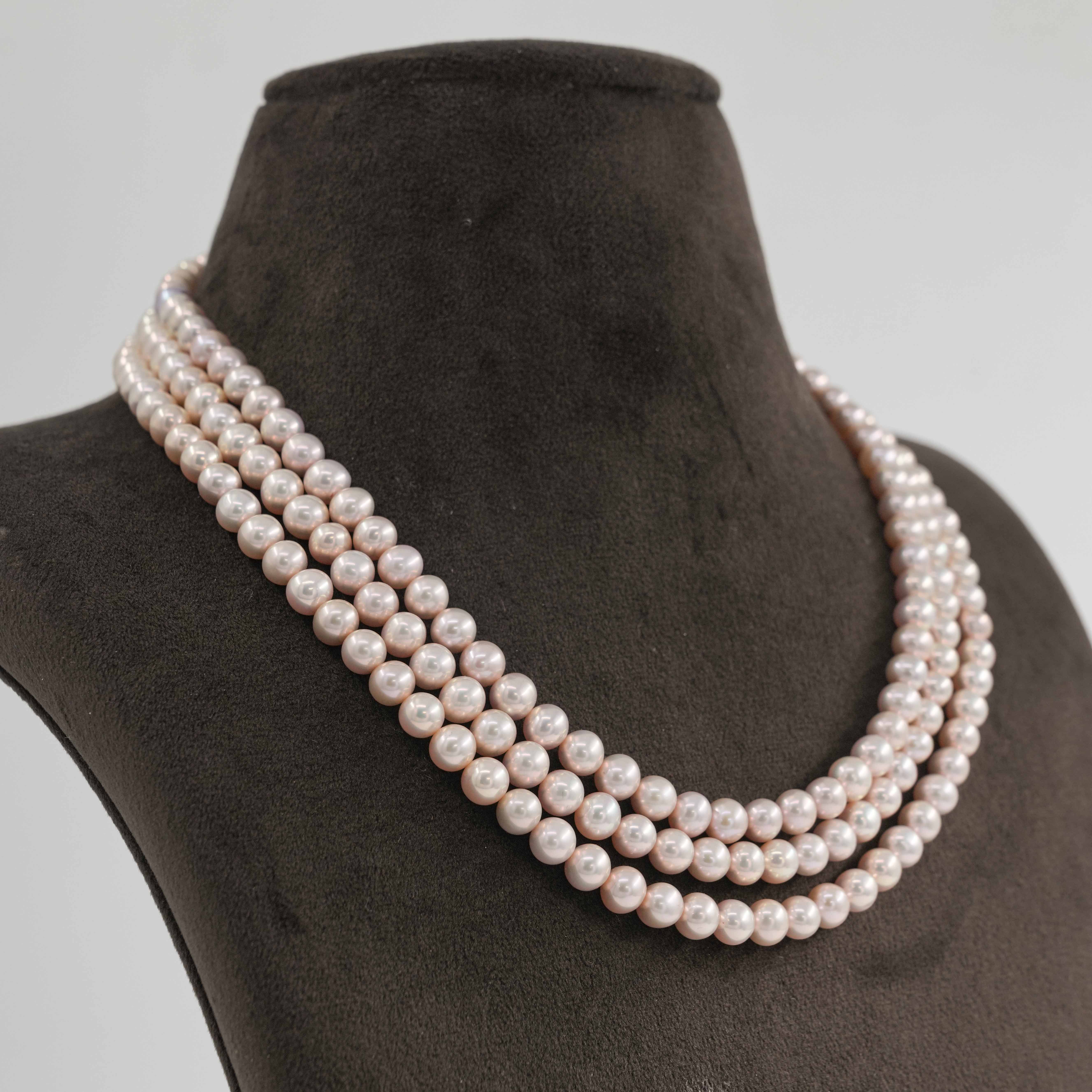 Order Timeless triple strand pink pearl necklace online in Hyderabad